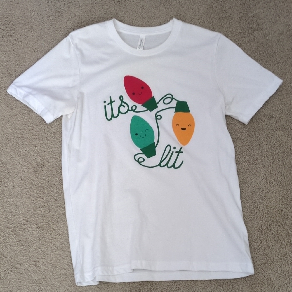 Bella Canvas White Tee with Festive Lights